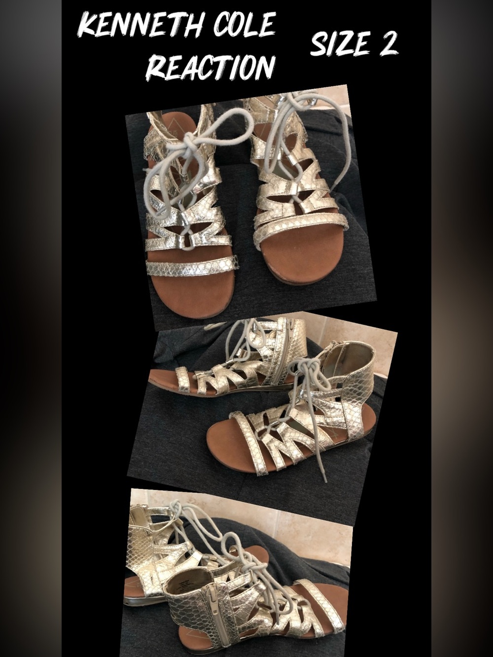 Kenneth Cole Reaction Metallic Gold Lace-Up Gladiator Sandals (Kids)